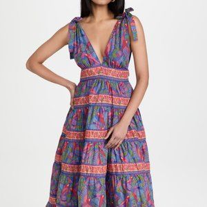 Farm Rio Blue Macaw Flight Cotton Midi Dress, Size X-Small